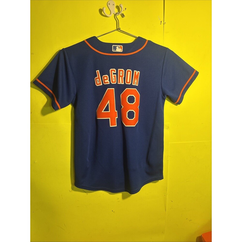Nike NY Mets Boys Baseball Jersey #48 Jacob deGROM New York MLB Blue Orange S - Picture 3 of 5